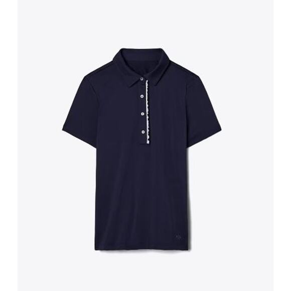 Tory Burch Tech Pique Short Sleeve Polo in Navy Size Medium - Picture 4 of 8
